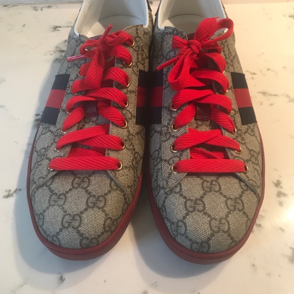 Gucci Gray Sneakers with Red Laces - Picture 1 of 5